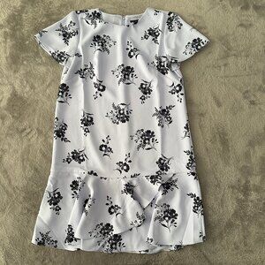 Ann Taylor Sunny Poppy Shift Flounce Hem Dress Women's 4 Blue Floral Ruffle